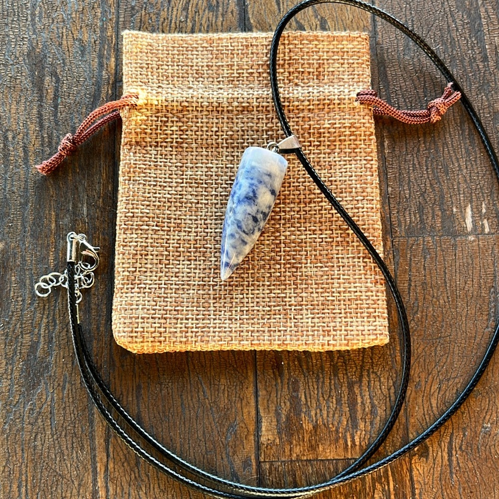 Sodalite Crystal Pendant Mens Crystal Necklace Sodalite Necklace Boyfriend Gift - Picture 3 of 3